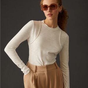 Pilcro Anthropologie Womens Medium Top White Reconstructed Racer TEE seams